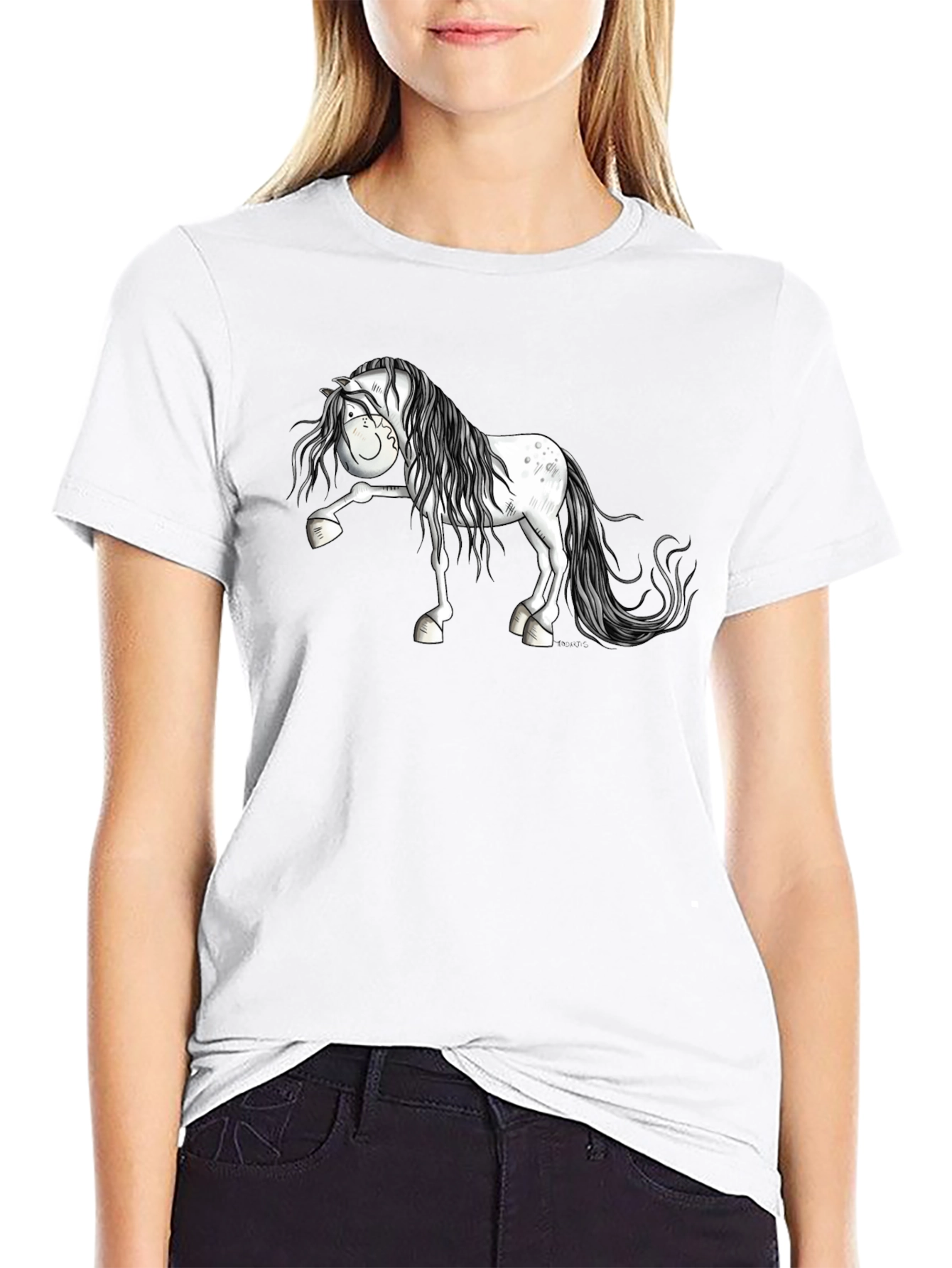 Horse Cartoon Black T-Shirt