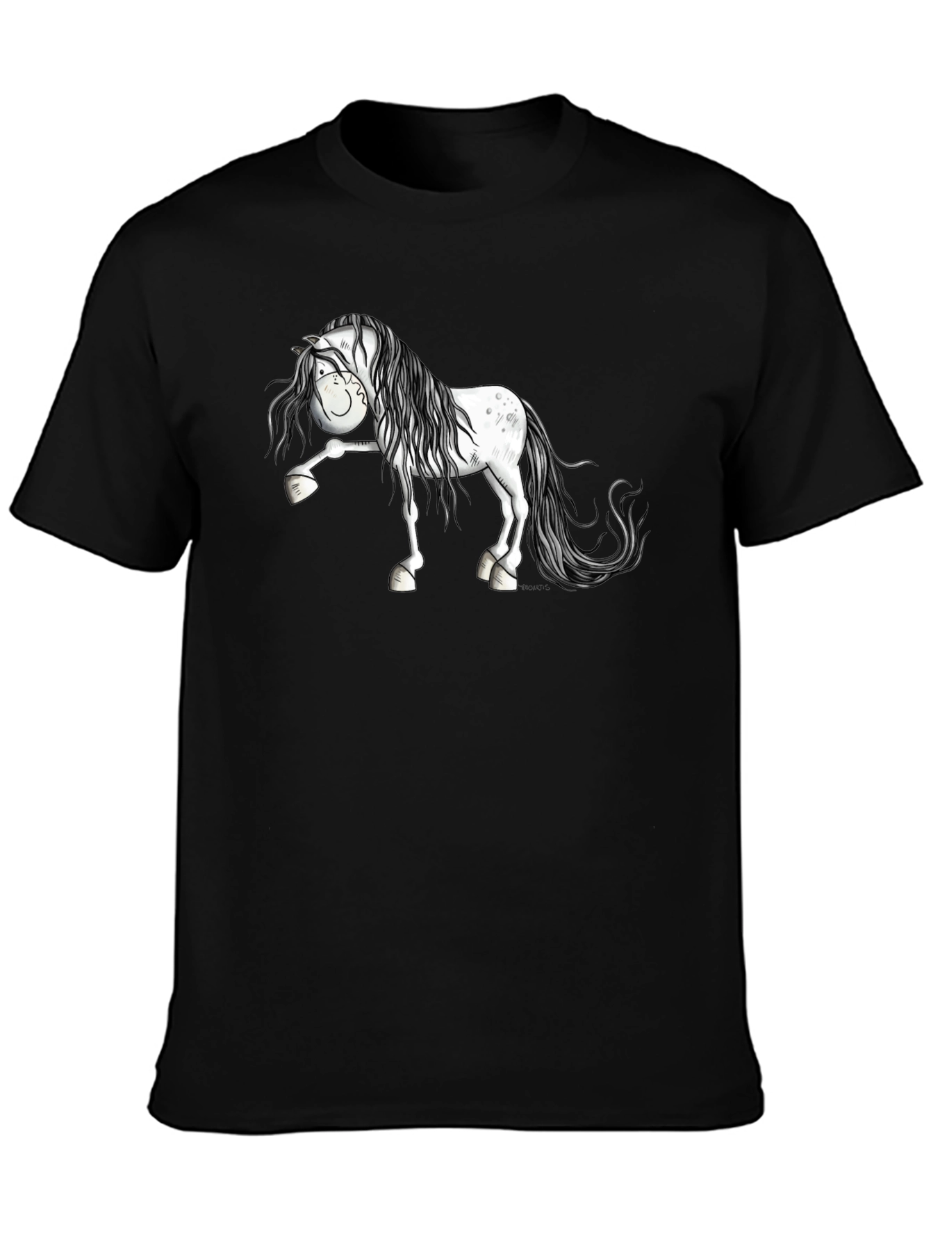 Horse Cartoon Black T-Shirt