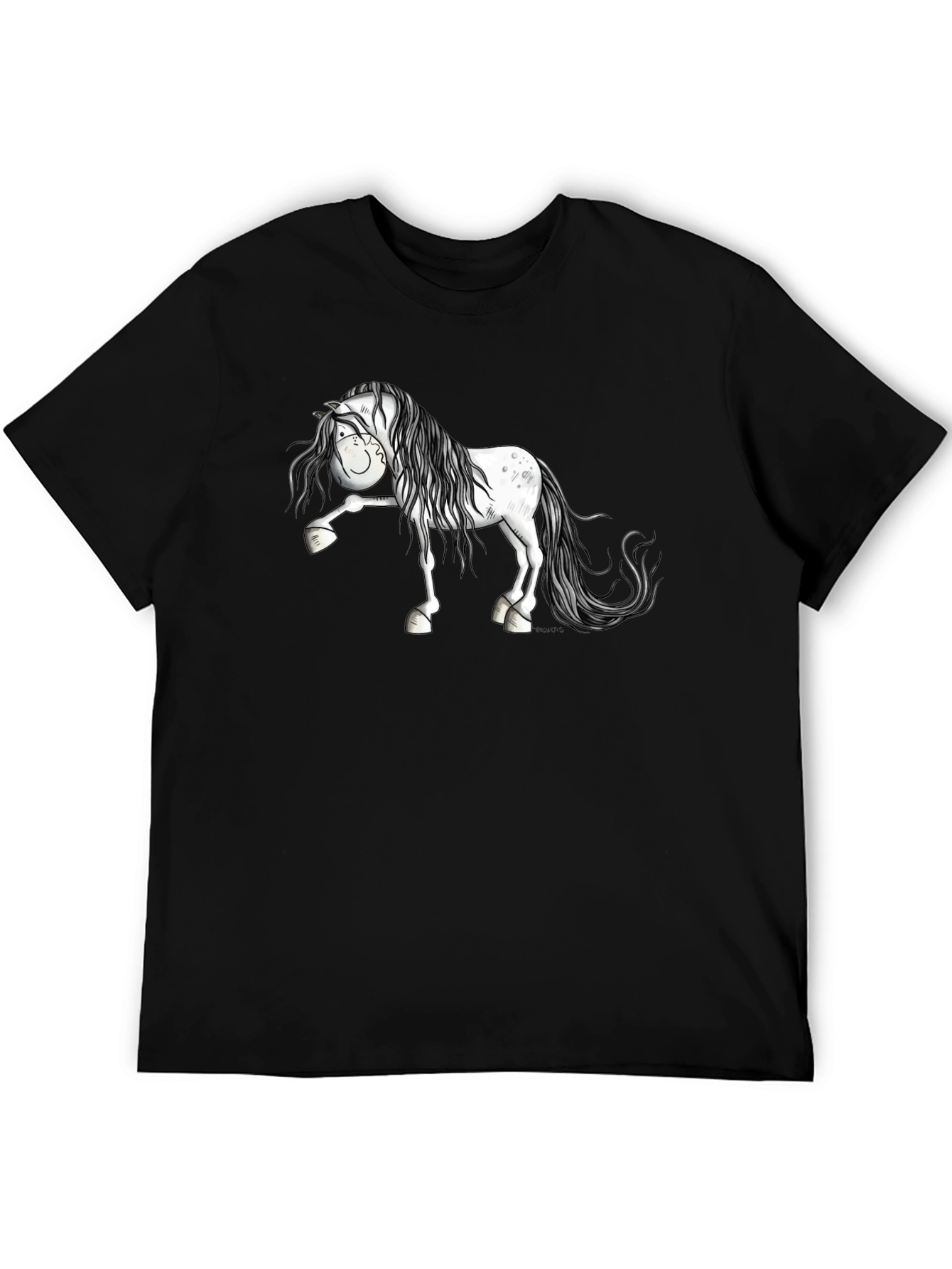 Horse Cartoon Black T-Shirt