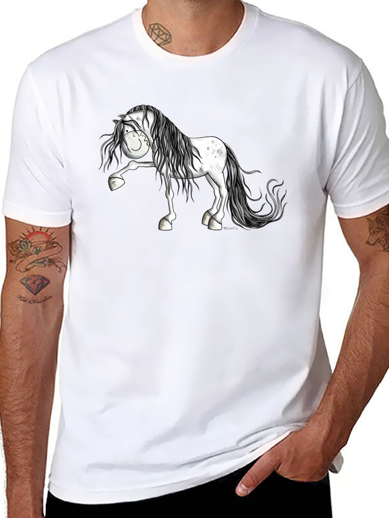 Horse Cartoon Black T-Shirt