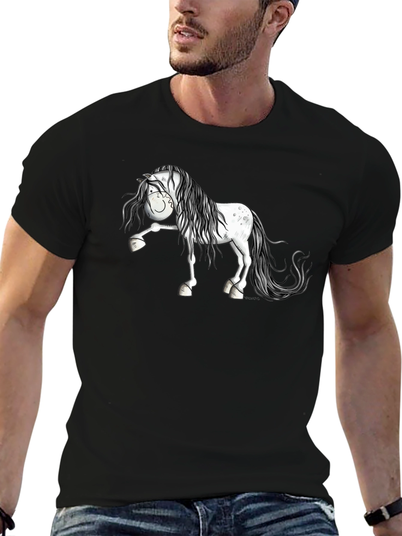 Horse Cartoon Black T-Shirt