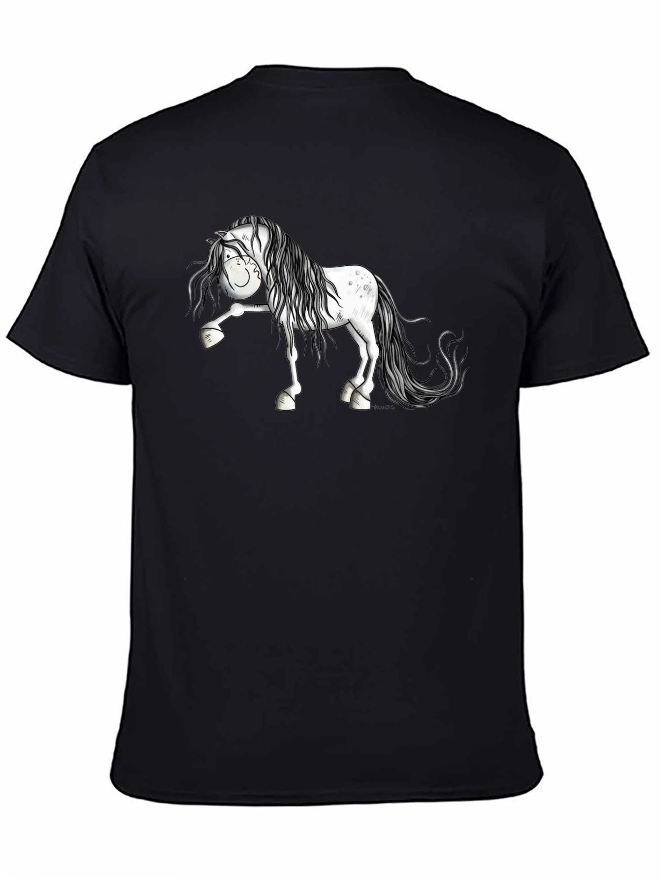 Horse Cartoon Black T-Shirt