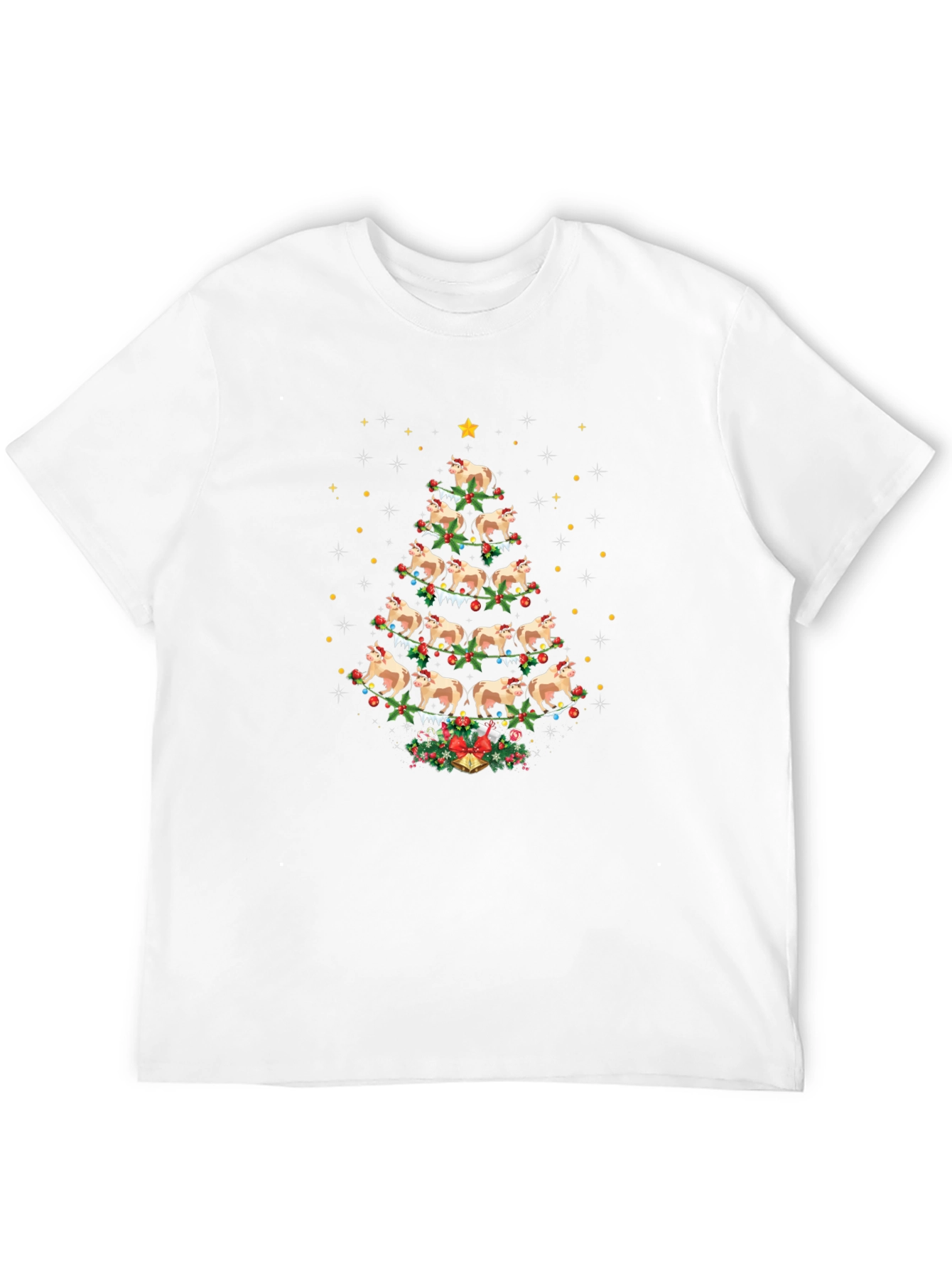 Cow Christmas Tree Black T-Shirt