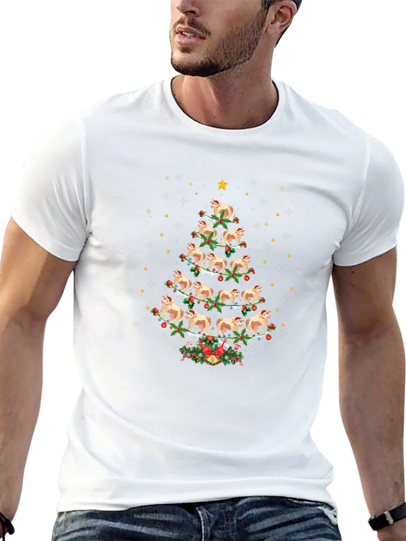 Cow Christmas Tree Black T-Shirt
