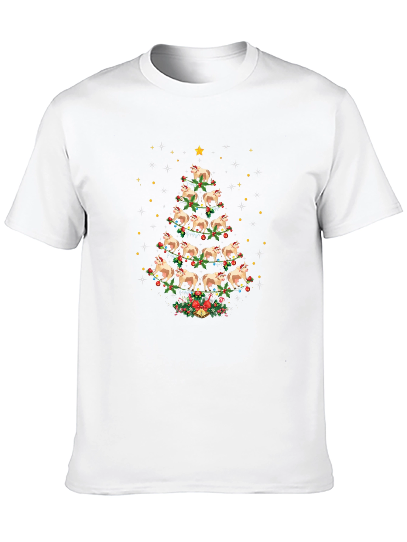 Cow Christmas Tree Black T-Shirt