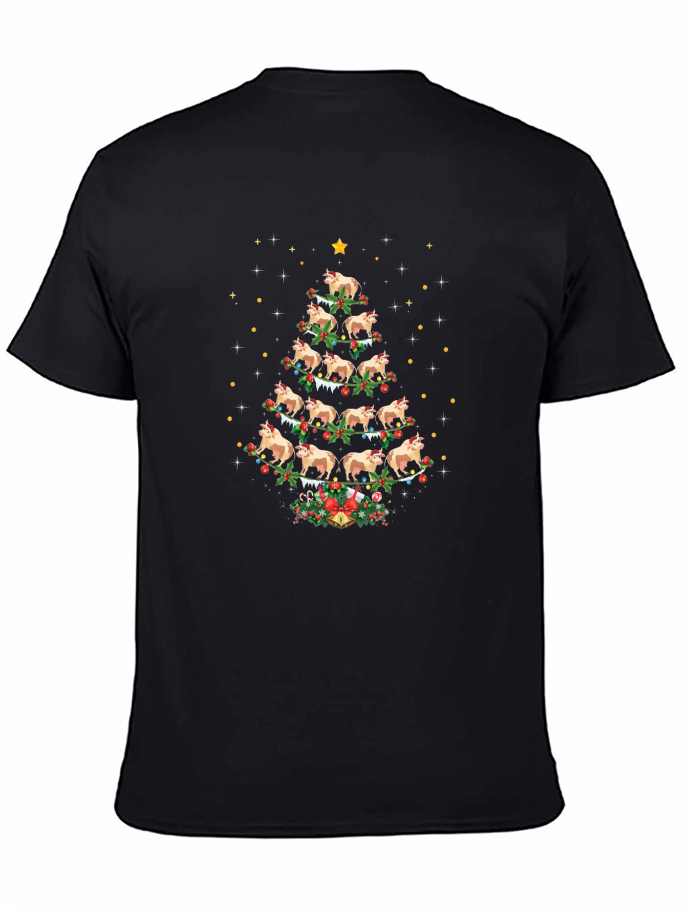 Cow Christmas Tree Black T-Shirt