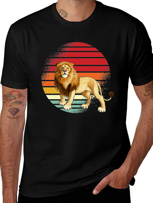 Lion Sunset Graphic Tee - Retro Style
