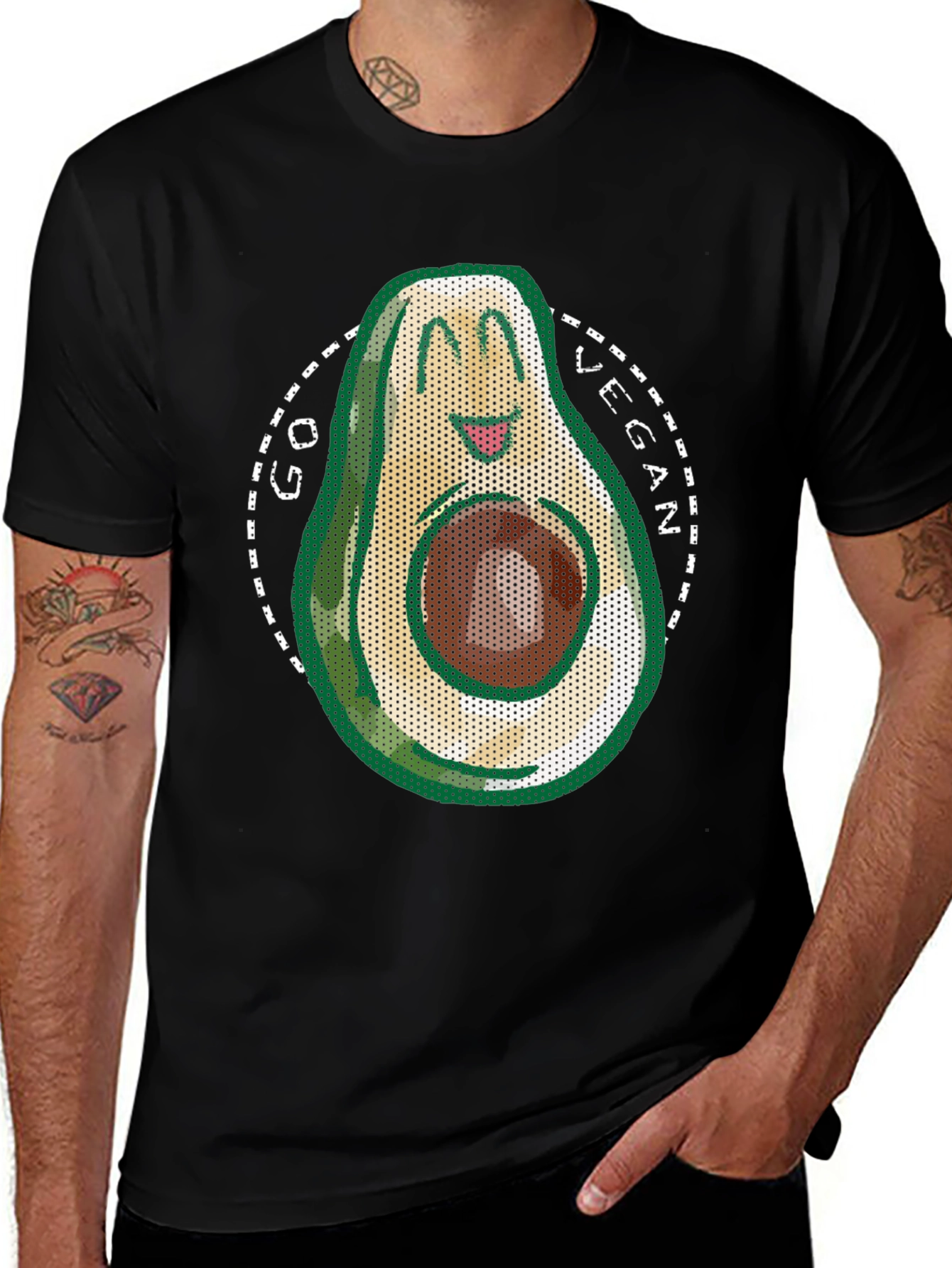 Go Vegan Avocado T-Shirt - Mens Black Tee