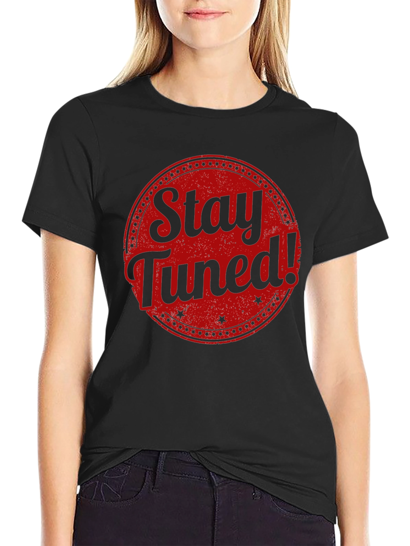 Stay Tuned Graphic Tee - Black Cotton T-Shirt