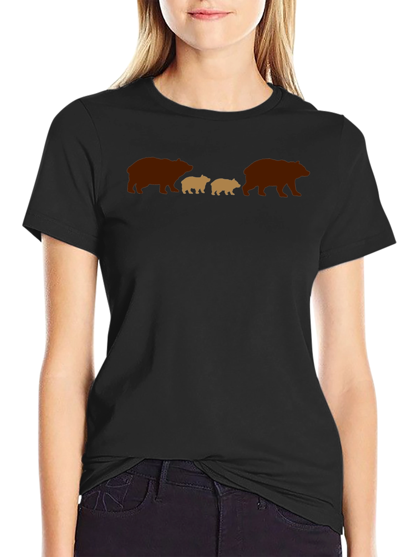 Bear Family Graphic Tee - Black Casual Shirt