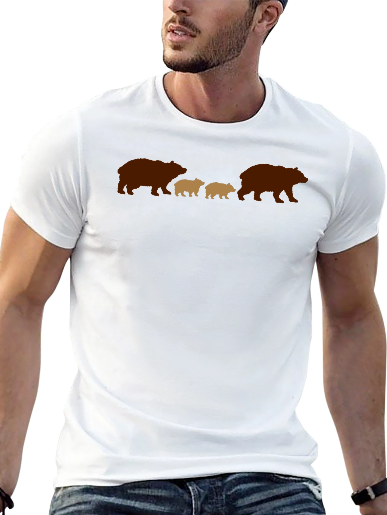 Bear Family Graphic Tee - Black Casual Shirt