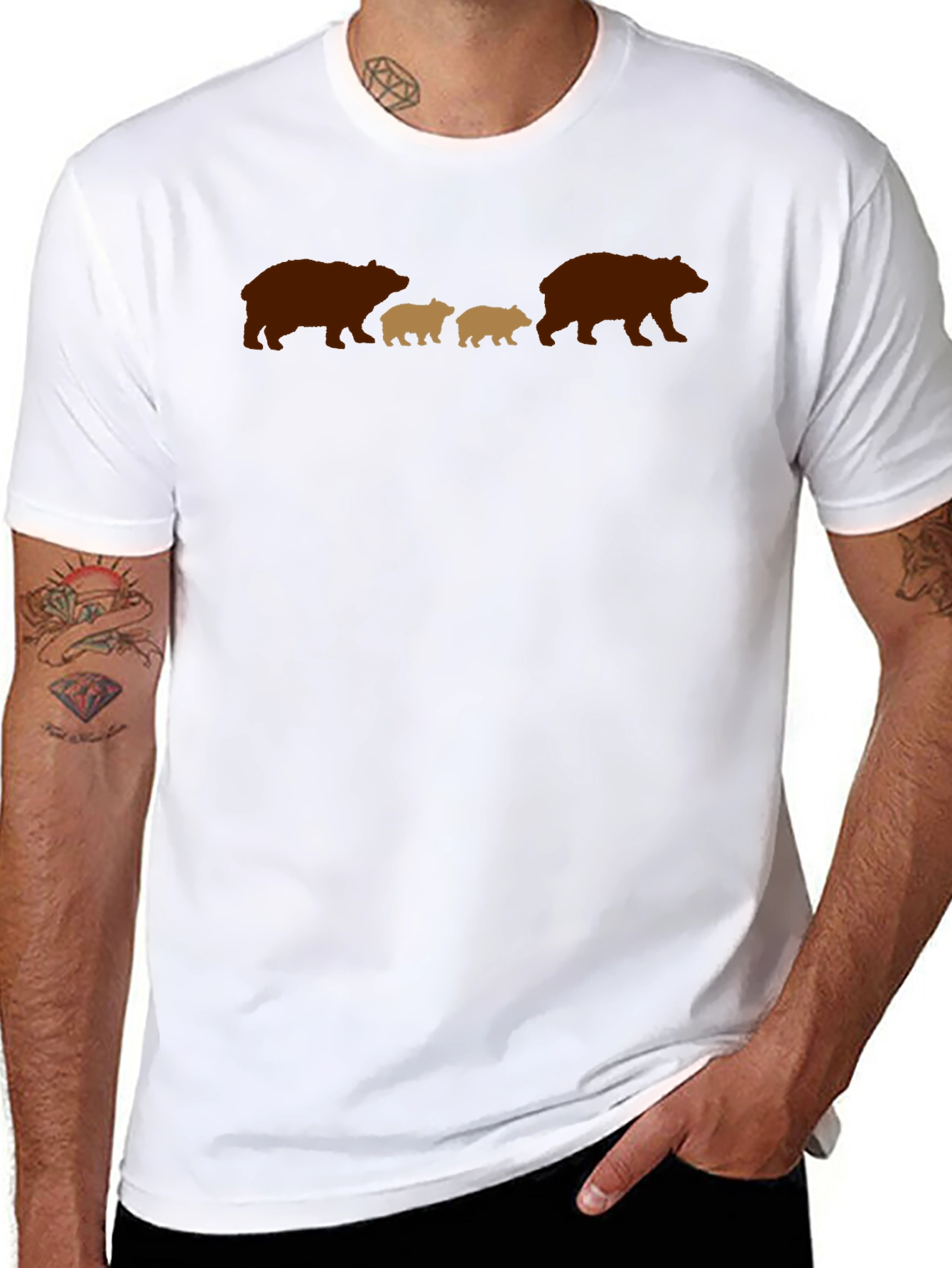 Bear Family Graphic Tee - Black Casual Shirt