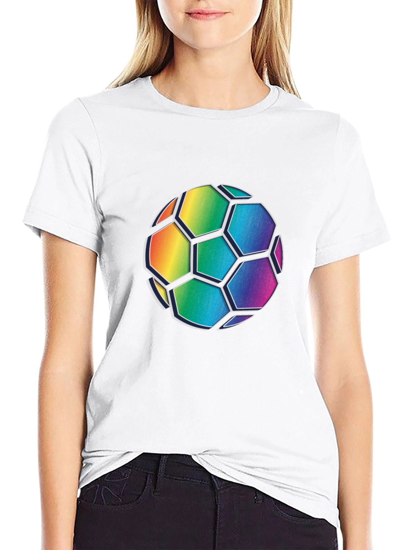 Rainbow Soccer Ball Graphic Tee - Black Cotton Blend