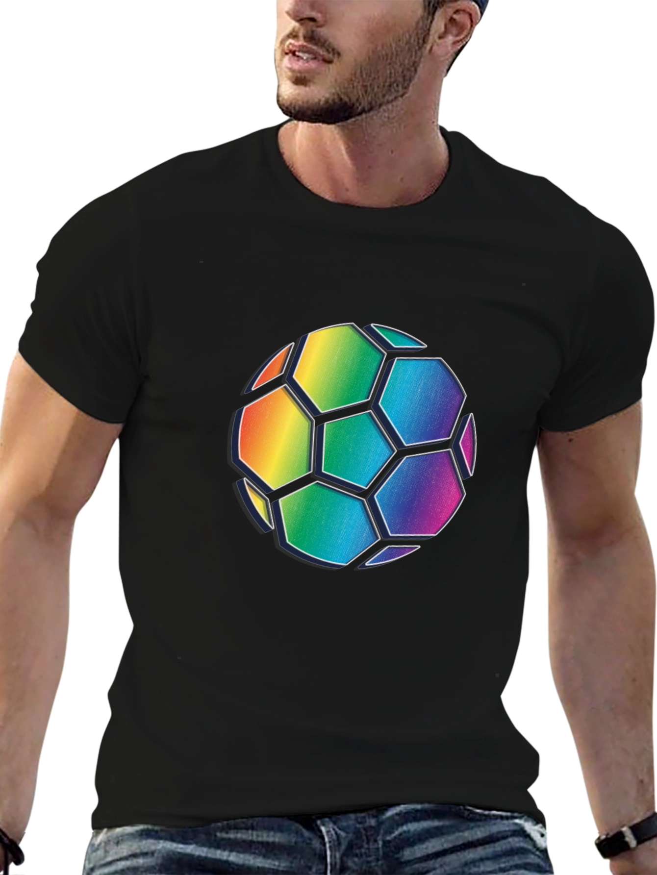 Rainbow Soccer Ball Graphic Tee - Black Cotton Blend