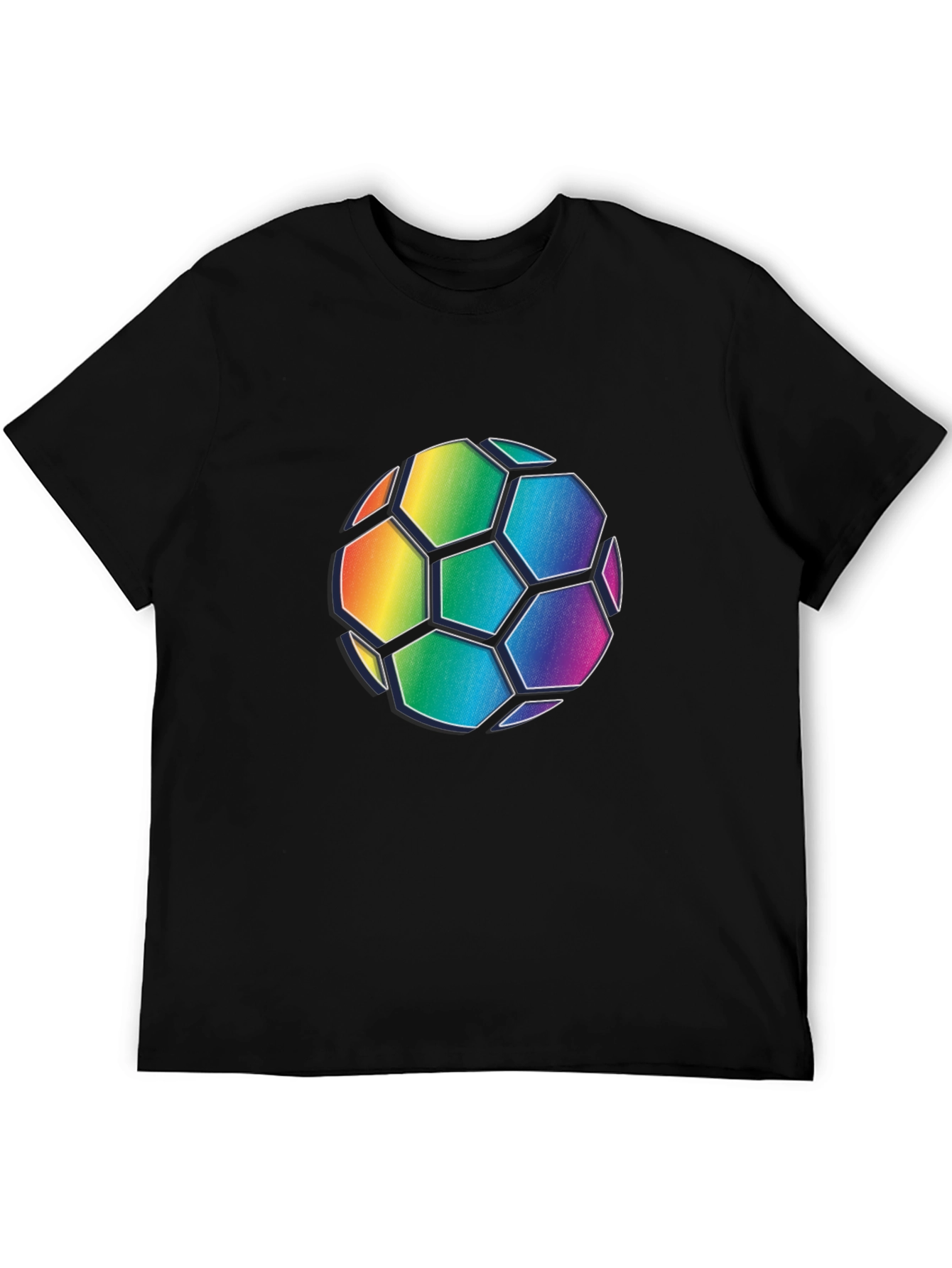 Rainbow Soccer Ball Graphic Tee - Black Cotton Blend