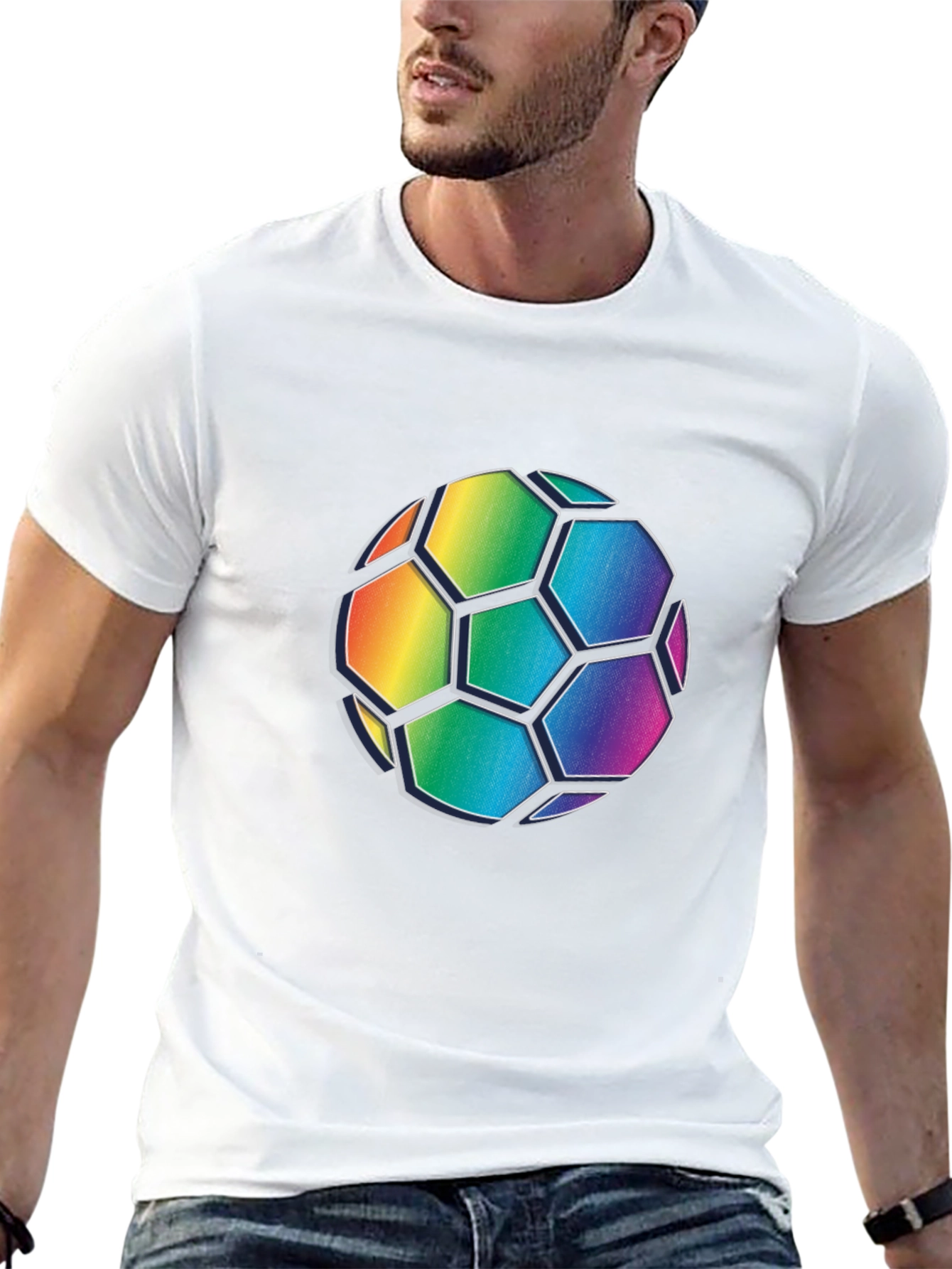 Rainbow Soccer Ball Graphic Tee - Black Cotton Blend