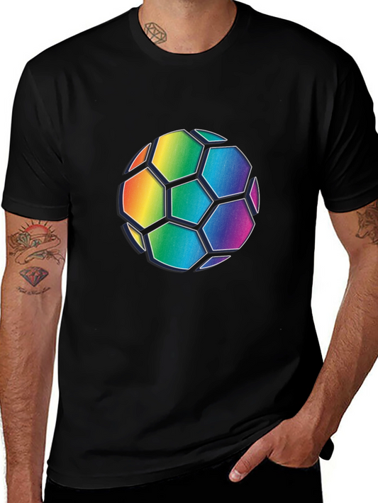Rainbow Soccer Ball Graphic Tee - Black Cotton Blend