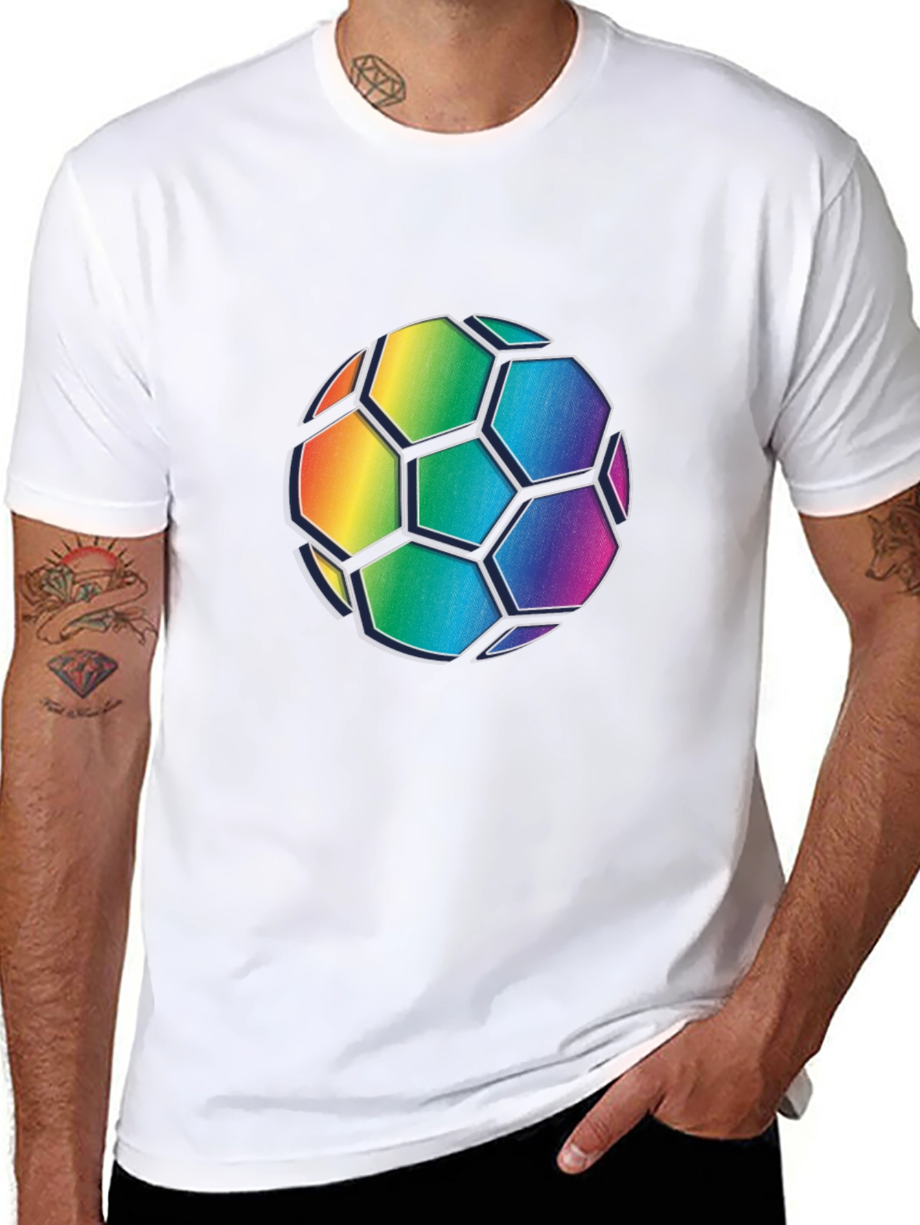 Rainbow Soccer Ball Graphic Tee - Black Cotton Blend