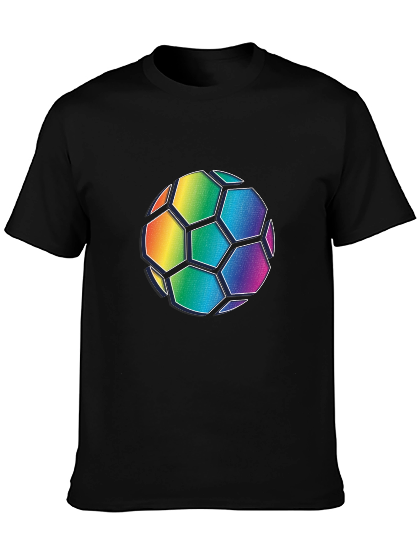 Rainbow Soccer Ball Graphic Tee - Black Cotton Blend