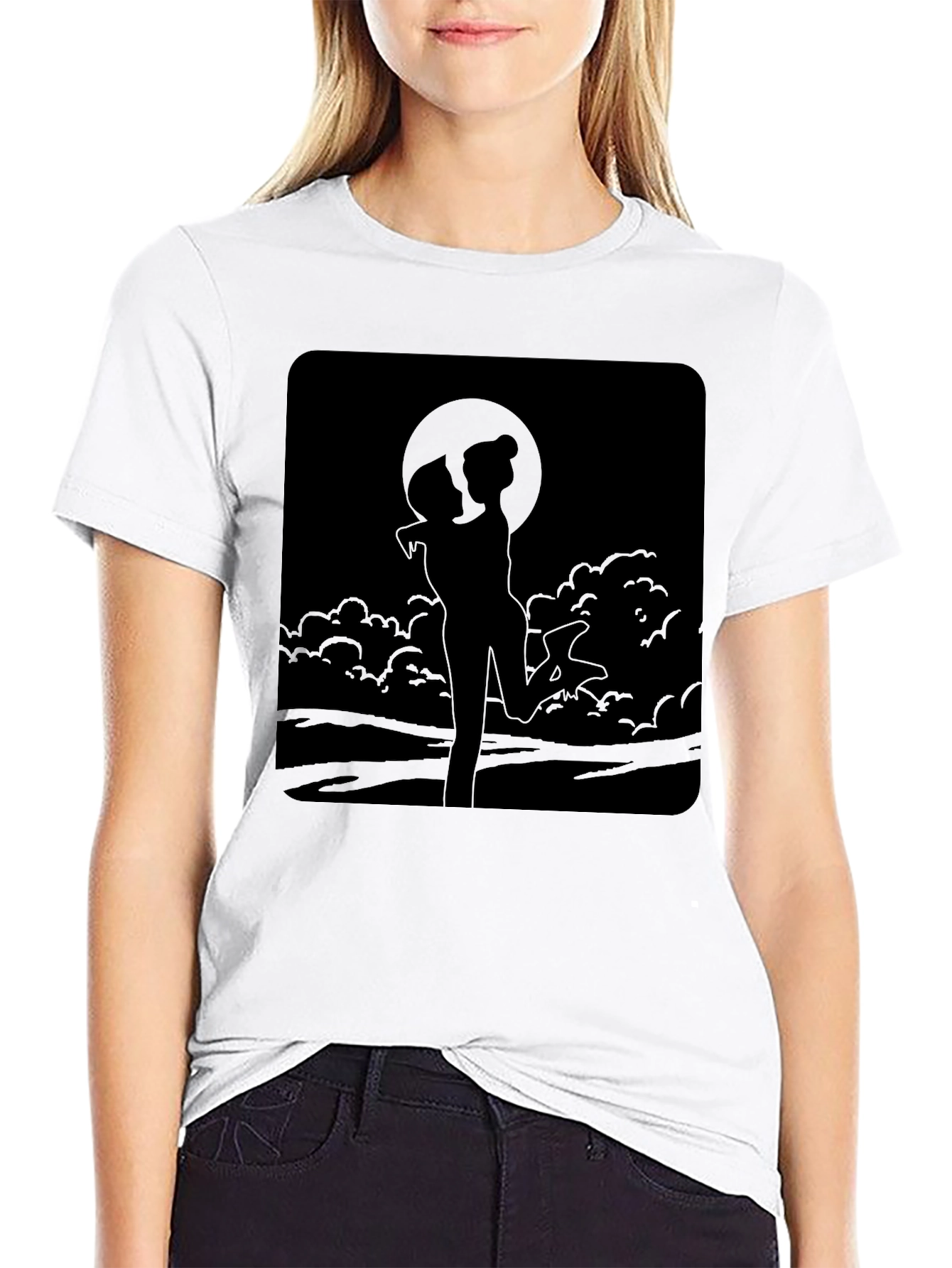 Romantic Silhouette Graphic T-Shirt - Black