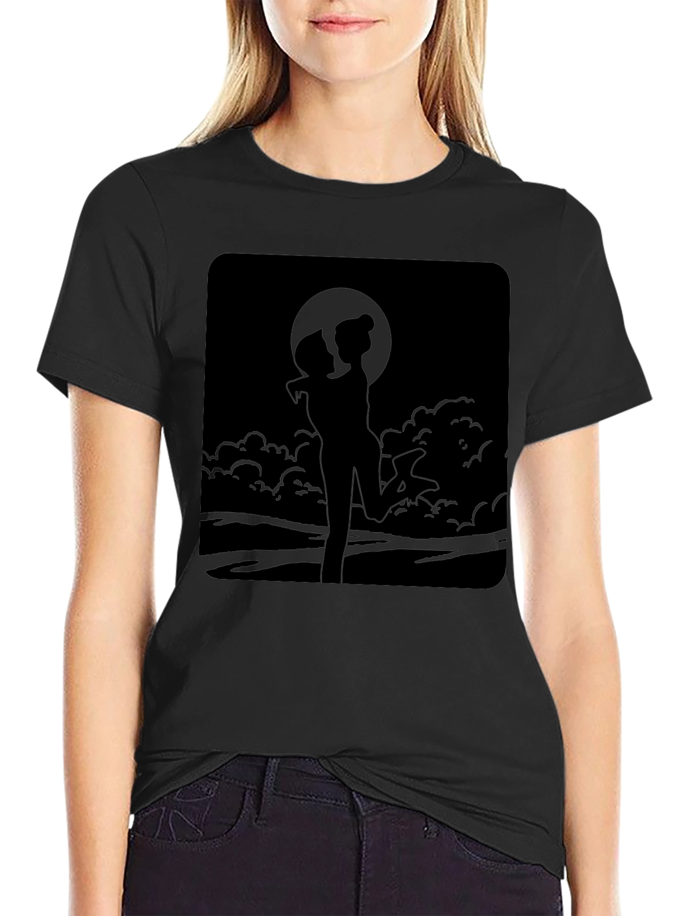 Romantic Silhouette Graphic T-Shirt - Black