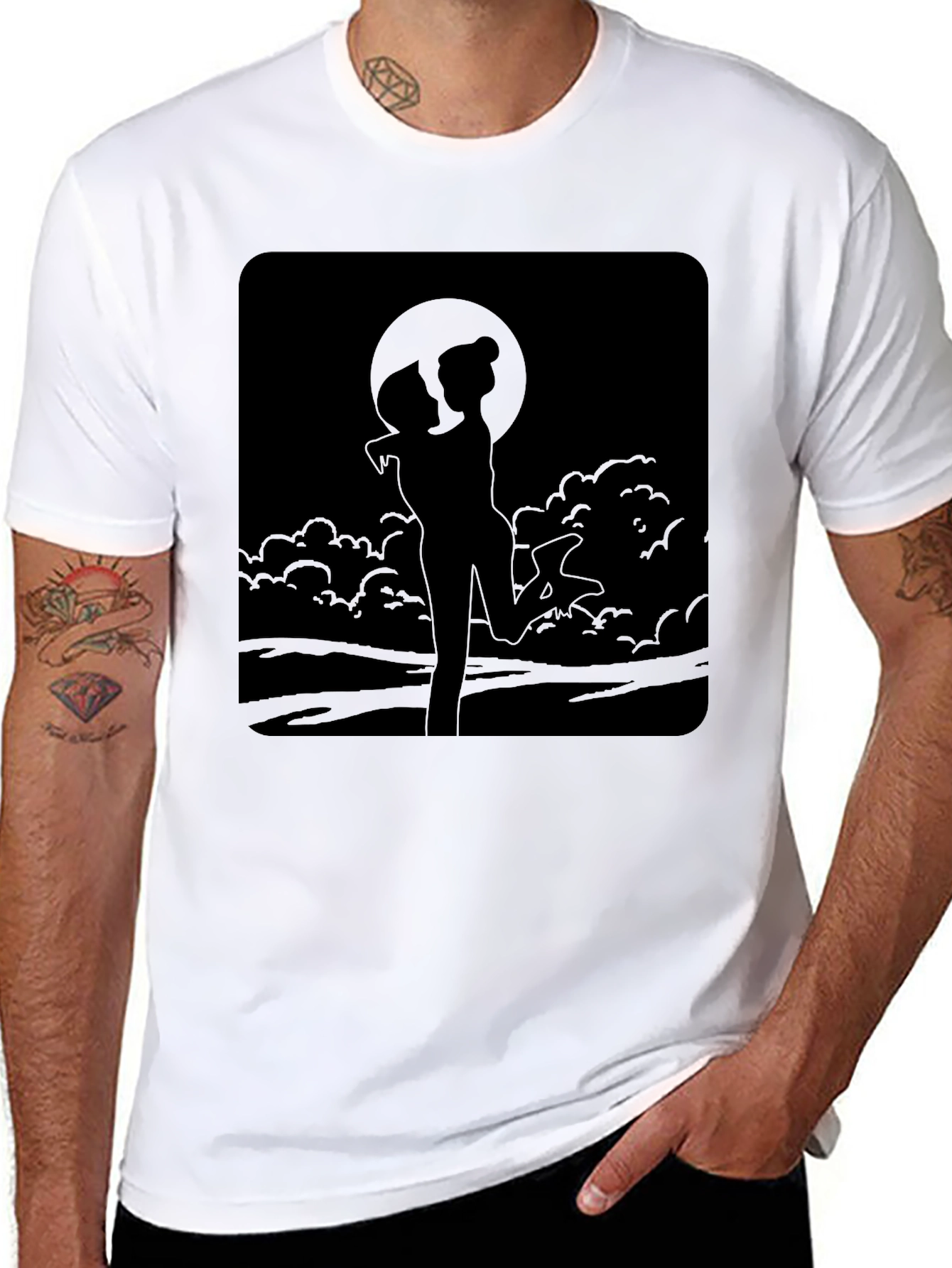Romantic Silhouette Graphic T-Shirt - Black