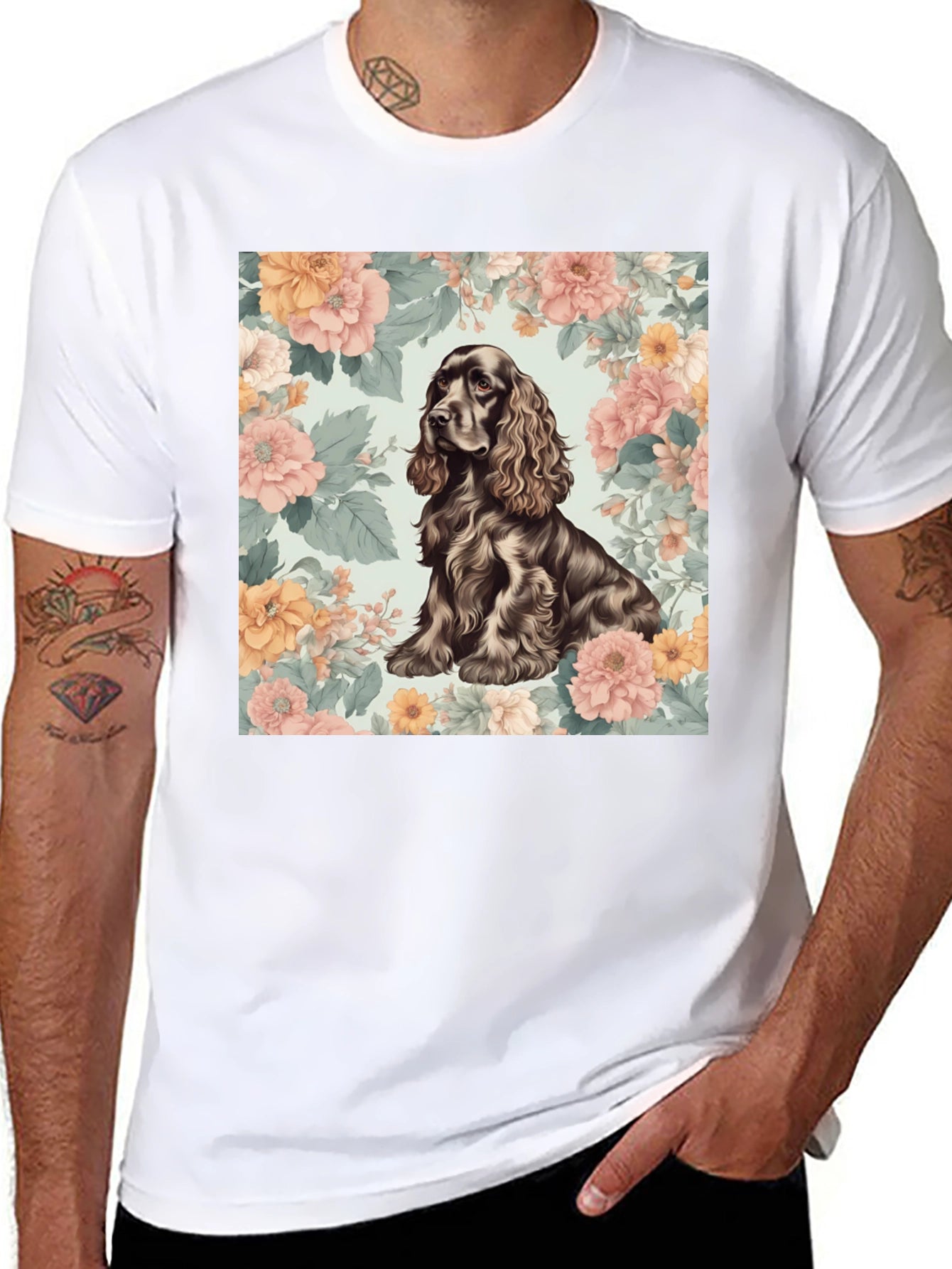 Dog & Floral T-Shirt - Stylish Canine Design