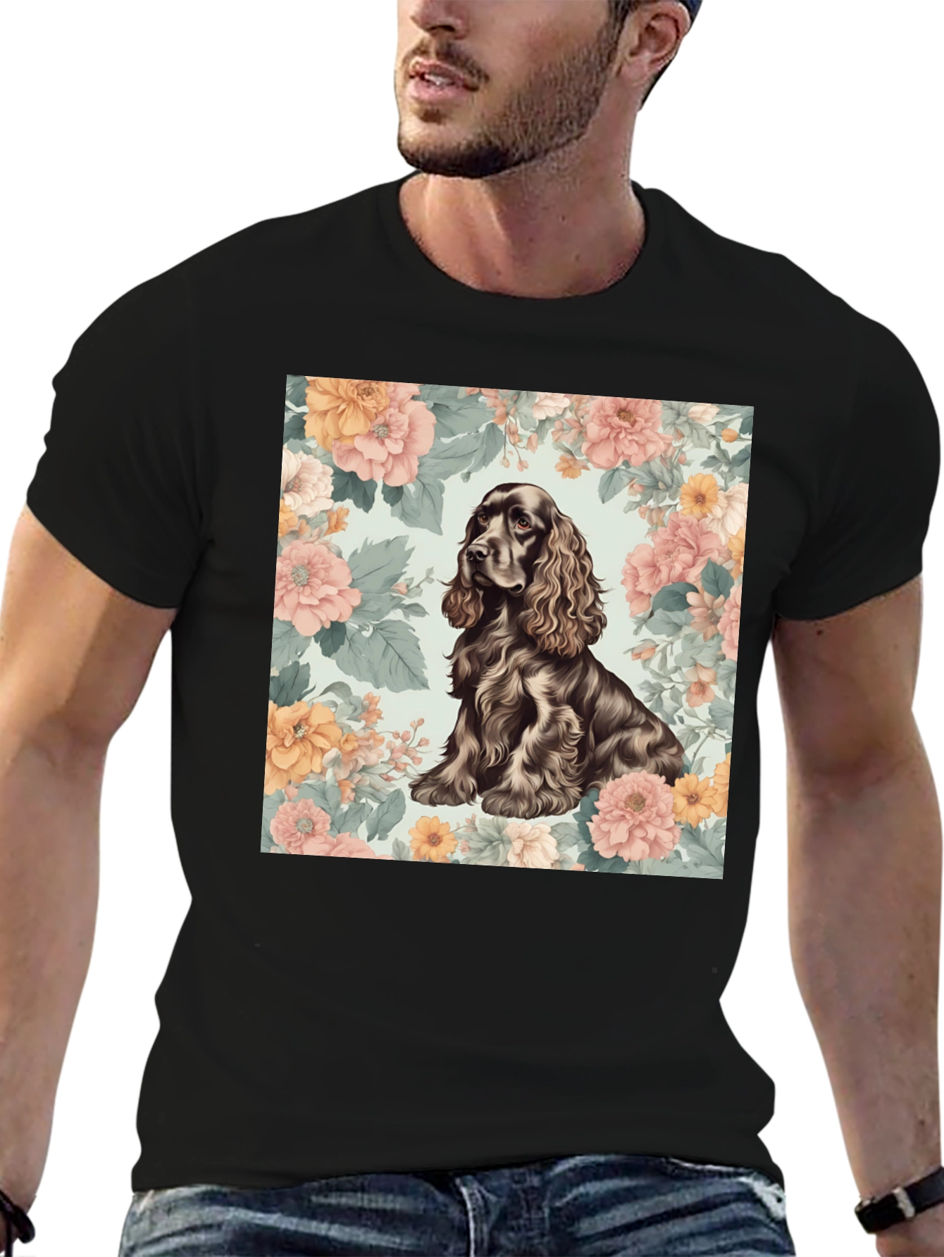 Dog & Floral T-Shirt - Stylish Canine Design