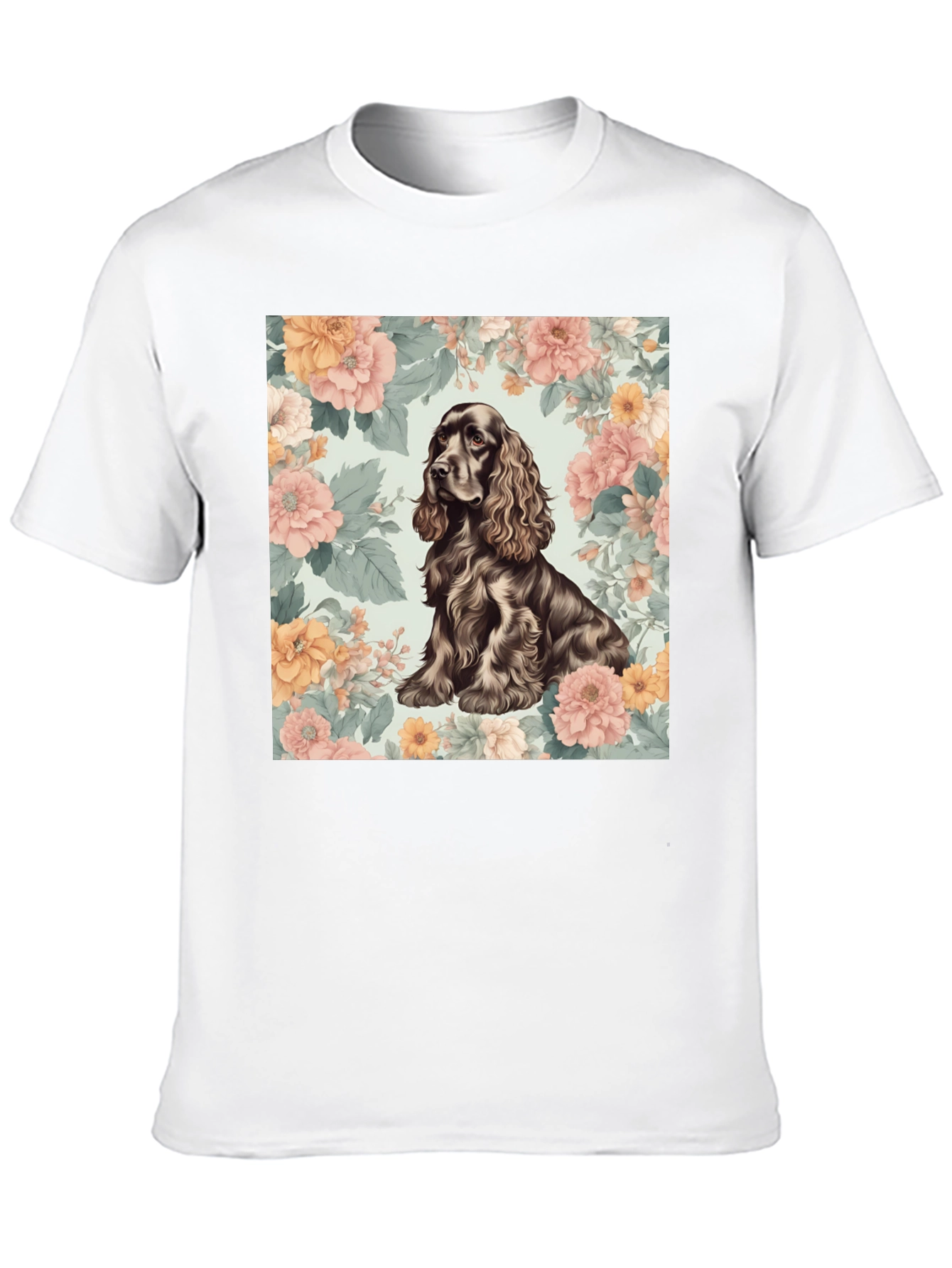 Dog & Floral T-Shirt - Stylish Canine Design