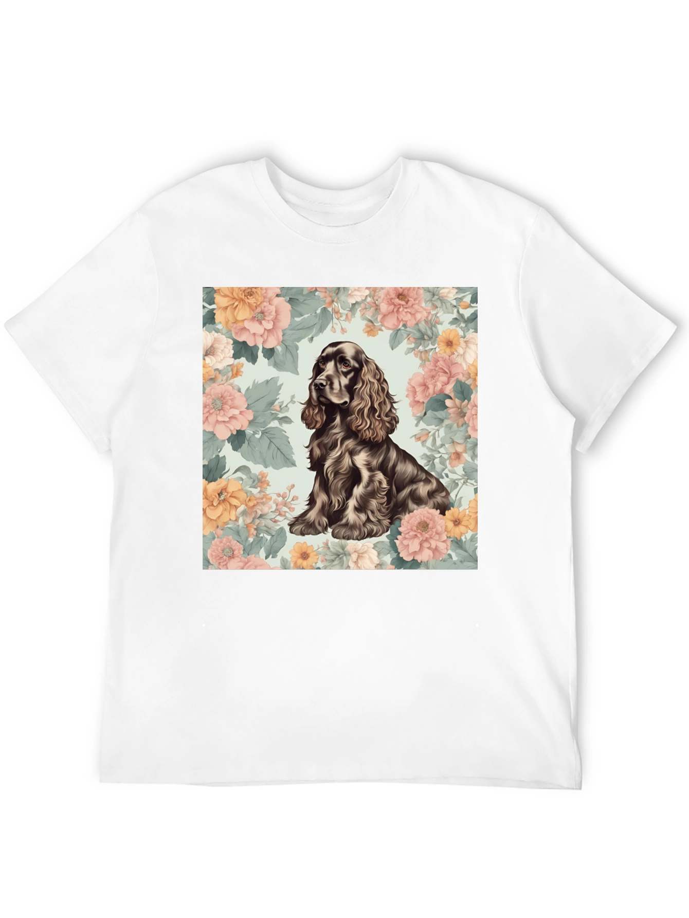 Dog & Floral T-Shirt - Stylish Canine Design