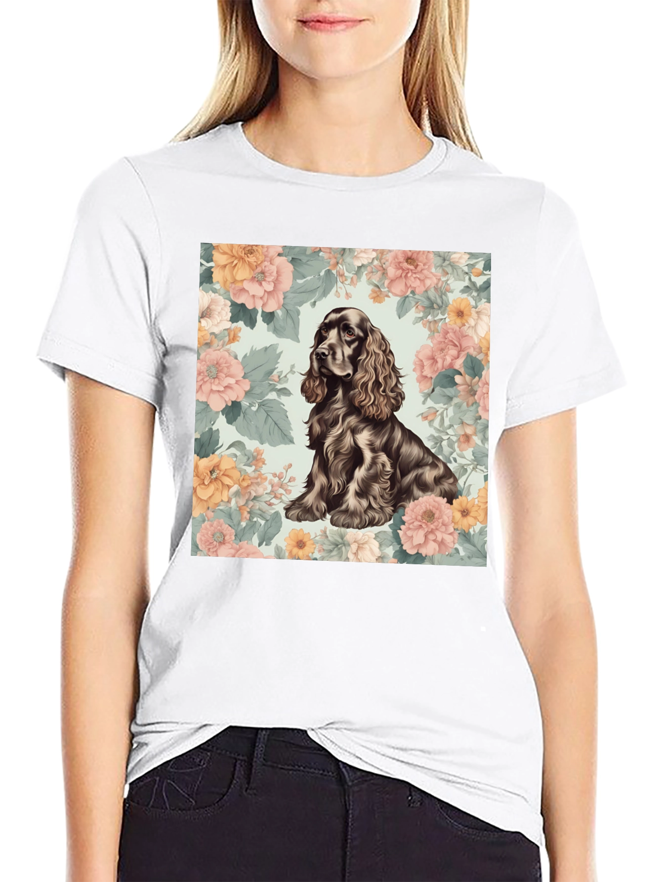 Dog & Floral T-Shirt - Stylish Canine Design