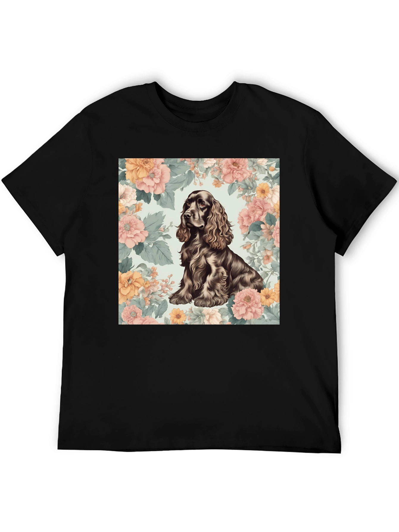 Dog & Floral T-Shirt - Stylish Canine Design