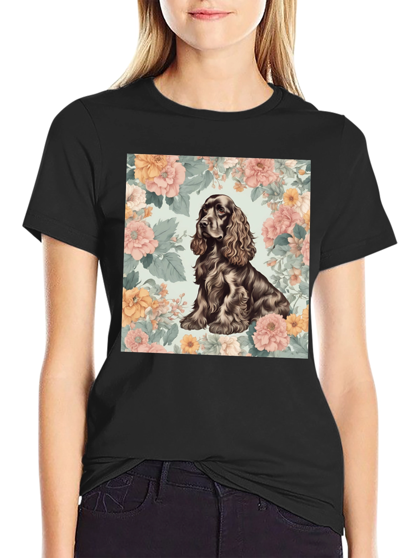 Dog & Floral T-Shirt - Stylish Canine Design