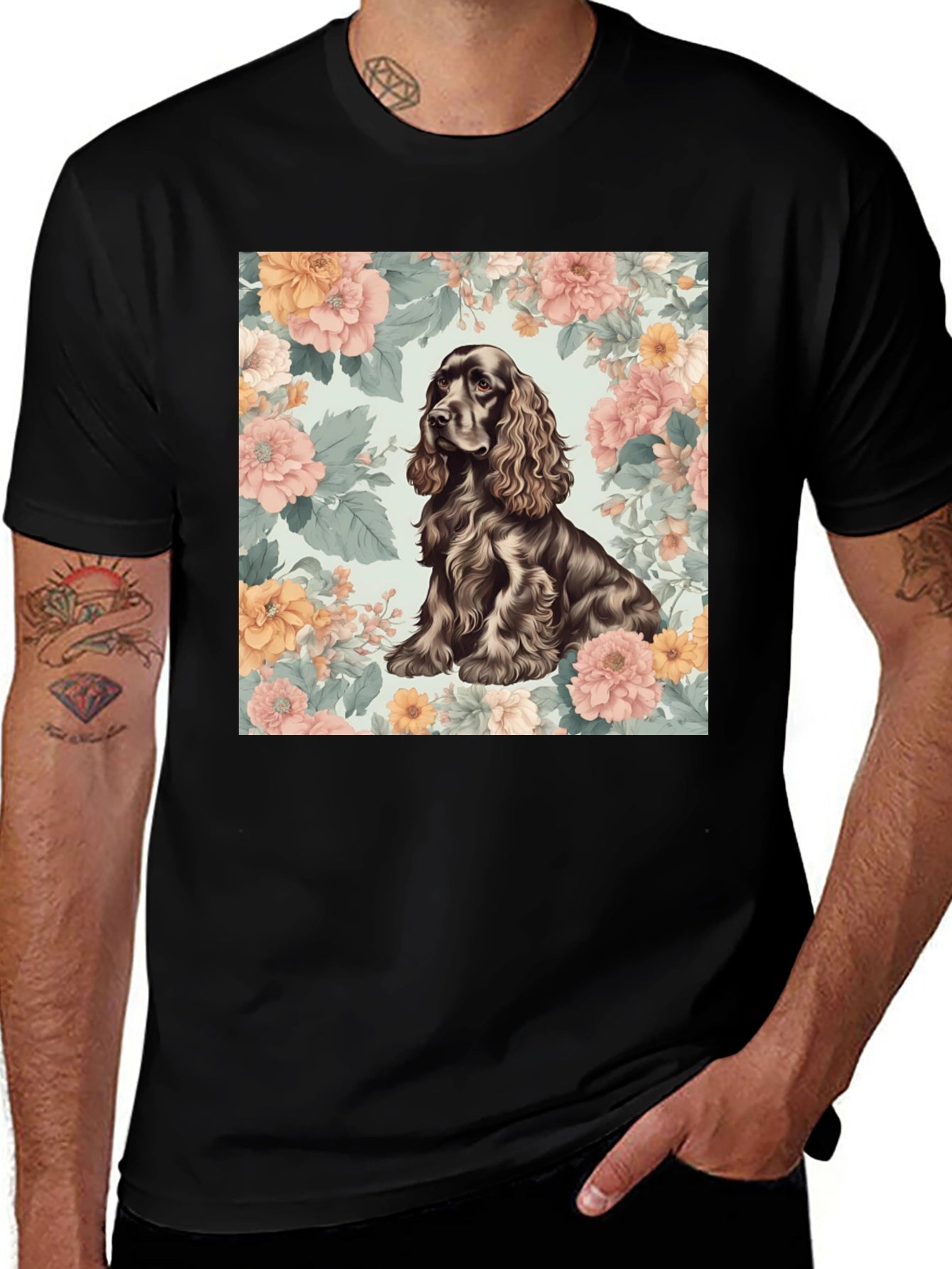 Dog & Floral T-Shirt - Stylish Canine Design