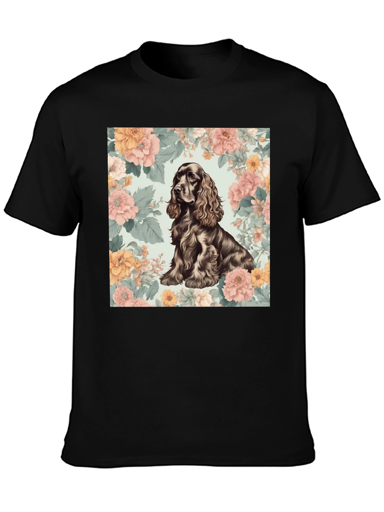 Dog & Floral T-Shirt - Stylish Canine Design