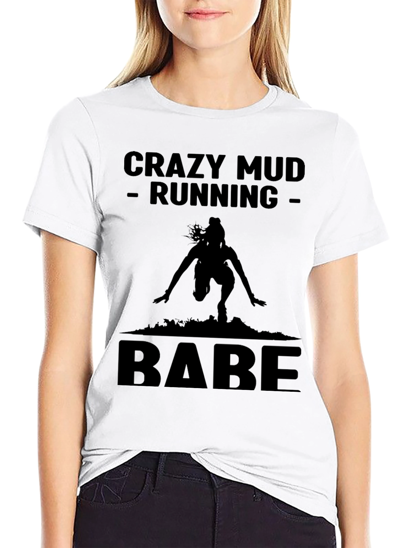 Crazy Mud Running Babe Black T-Shirt
