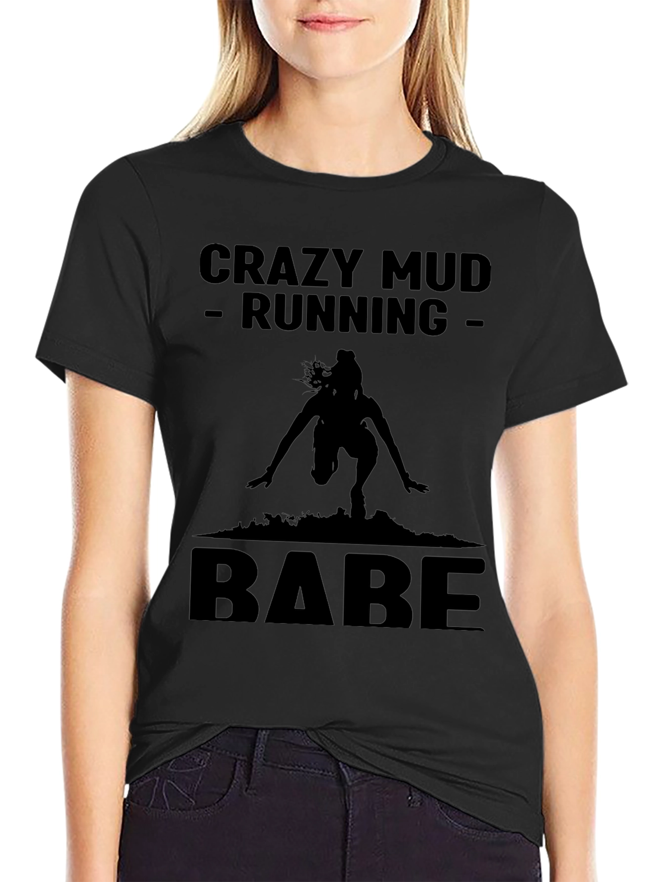 Crazy Mud Running Babe Black T-Shirt