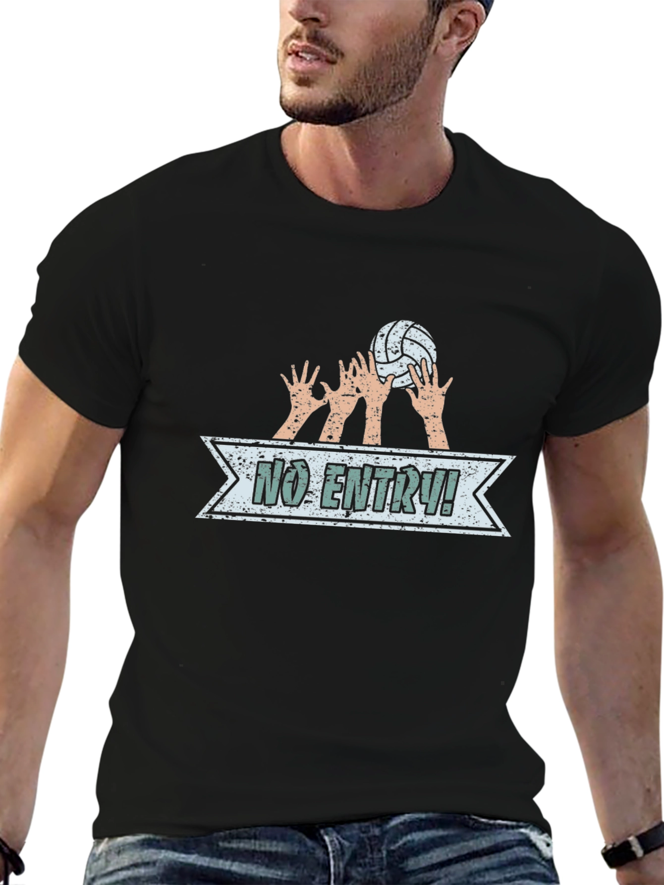 Volleyball No Entry Graphic Black T-Shirt