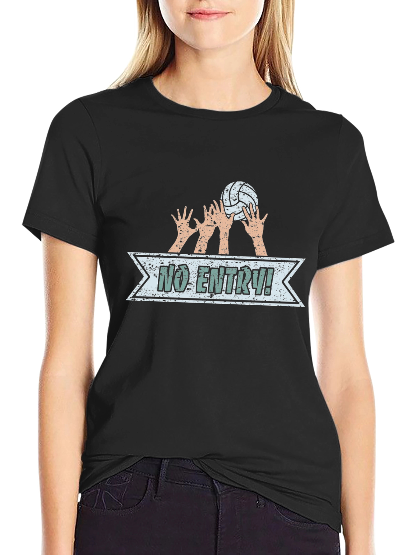 Volleyball No Entry Graphic Black T-Shirt