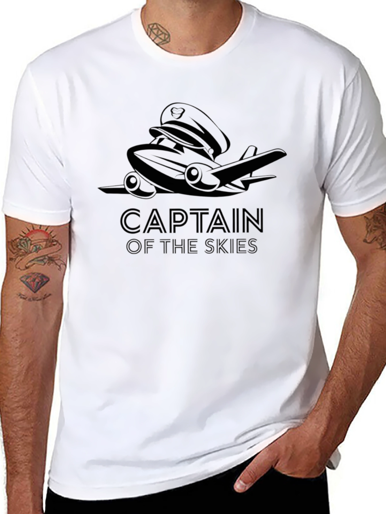 Captain of the Skies T-Shirt - Black Airplane Design
