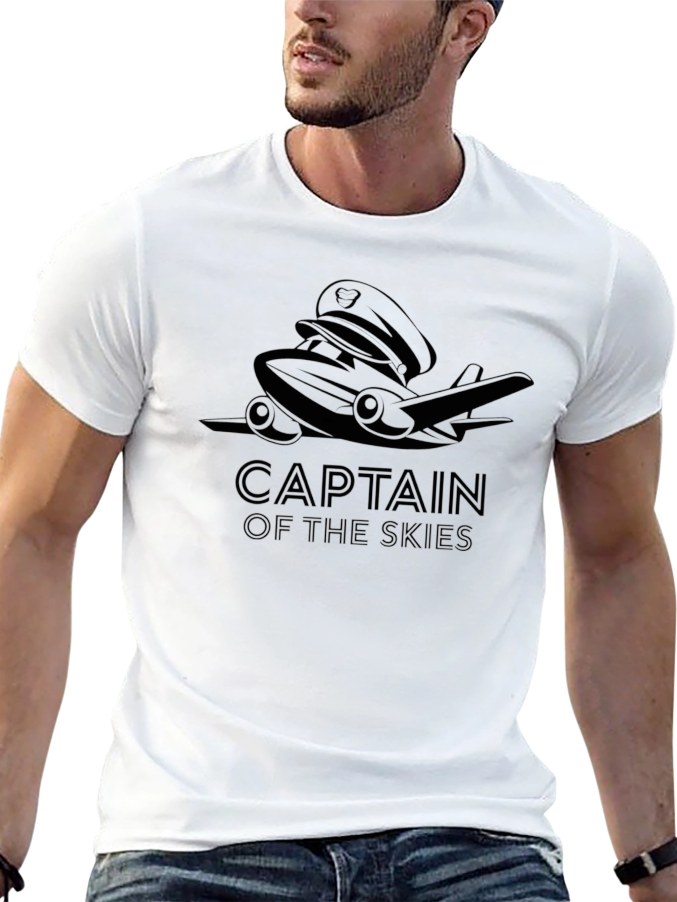 Captain of the Skies T-Shirt - Black Airplane Design