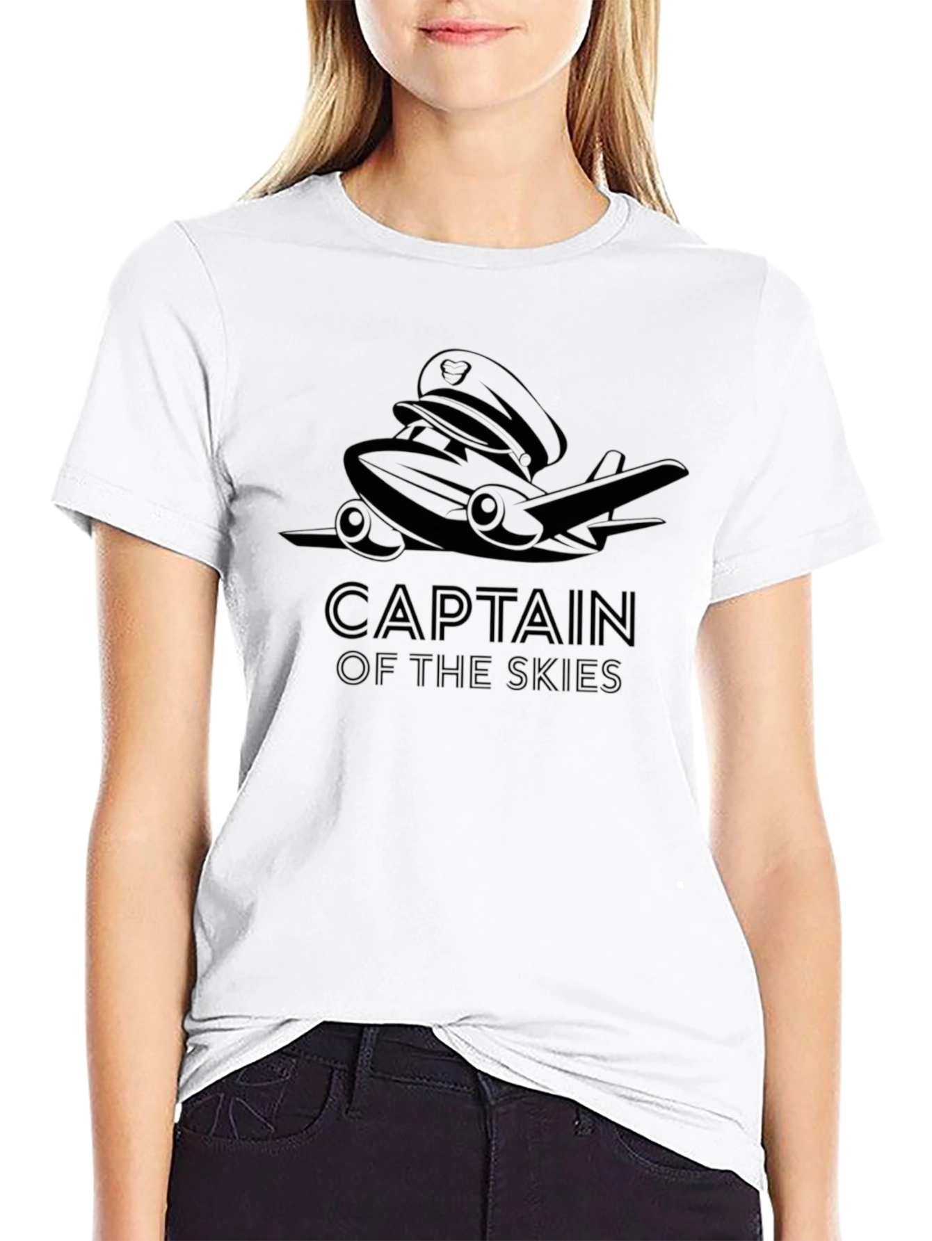 Captain of the Skies T-Shirt - Black Airplane Design