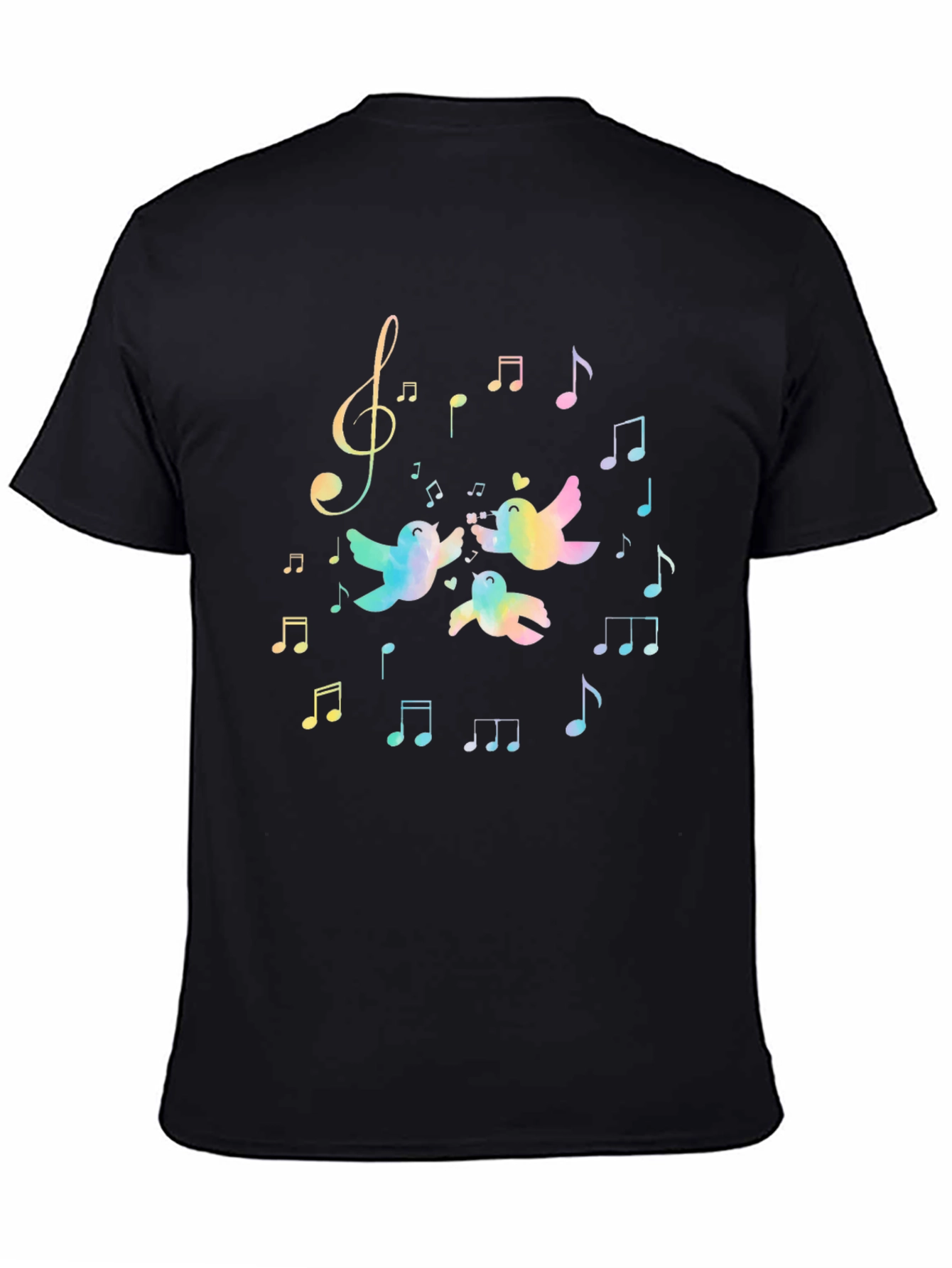 Rainbow Bird Music Notes Black T-Shirt