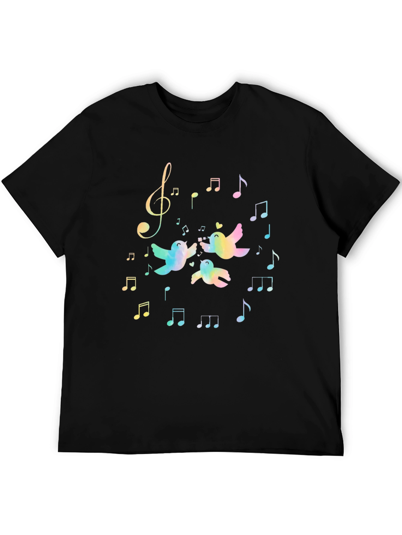 Rainbow Bird Music Notes Black T-Shirt