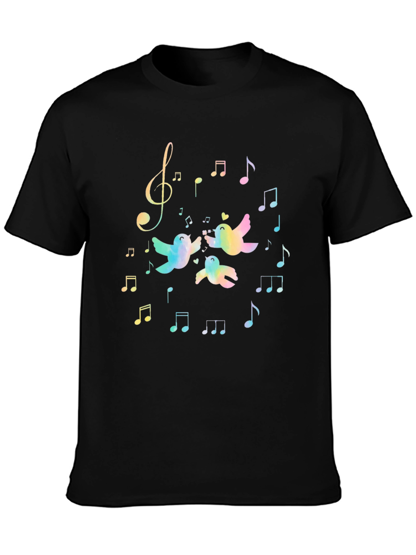 Rainbow Bird Music Notes Black T-Shirt