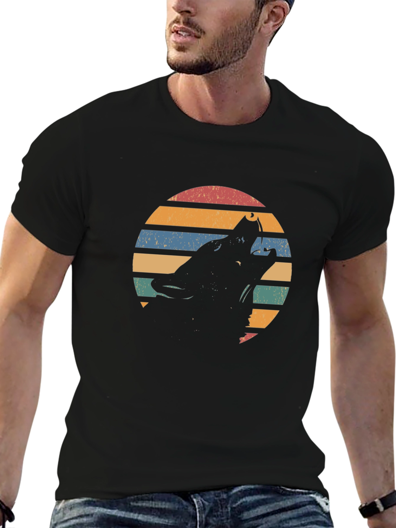 Retro Wolf Silhouette Graphic T-Shirt