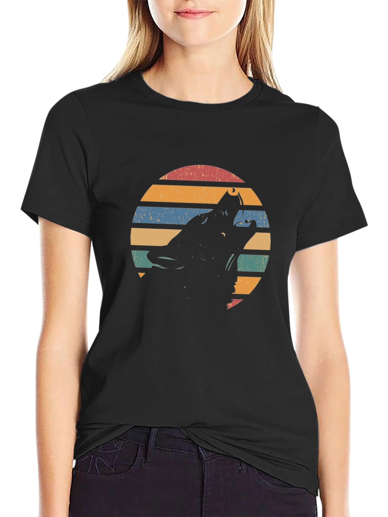 Retro Wolf Silhouette Graphic T-Shirt