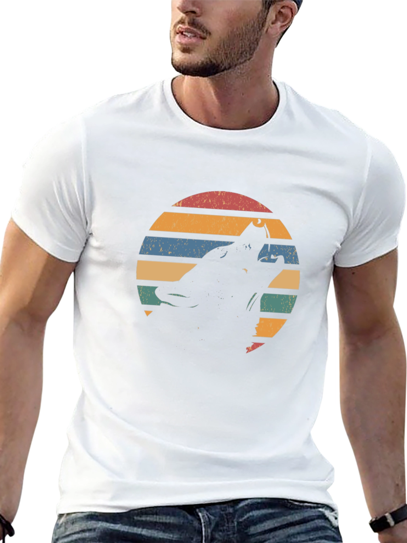 Retro Wolf Silhouette Graphic T-Shirt