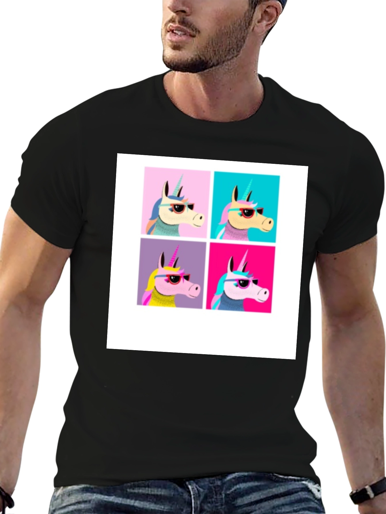 Unicorn Pop Art Black T-Shirt