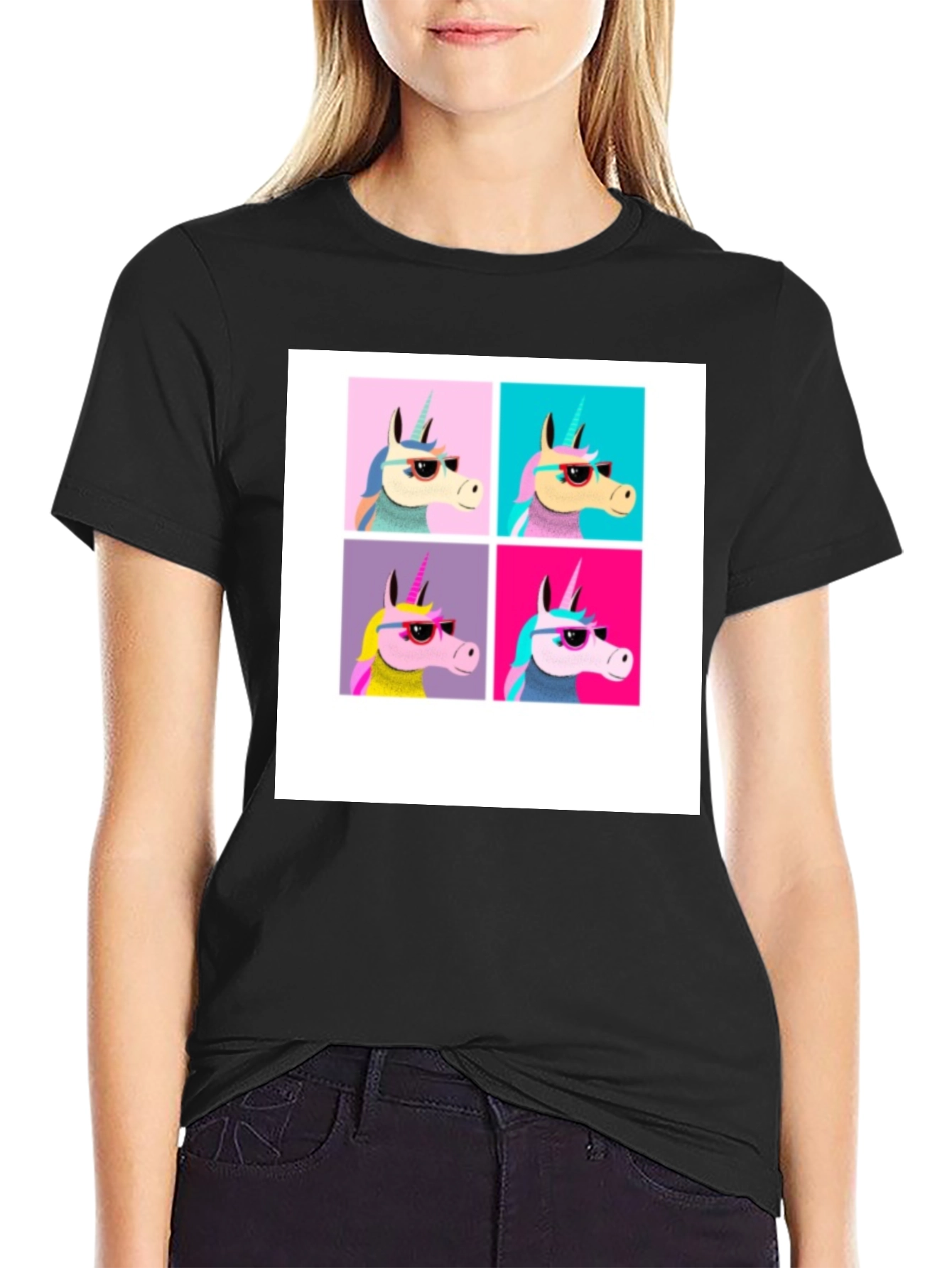 Unicorn Pop Art Black T-Shirt